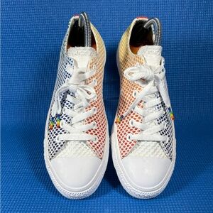 Converse White Mesh Sneakers with Rainbow Gradient Accents